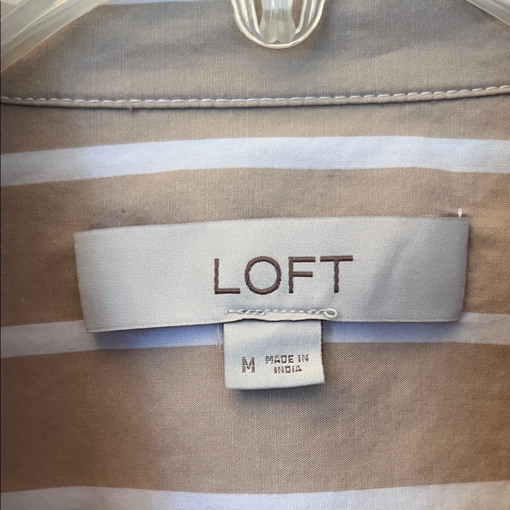 LOFT Women's Tan and White Striped Blouse - Picture 2 of 6